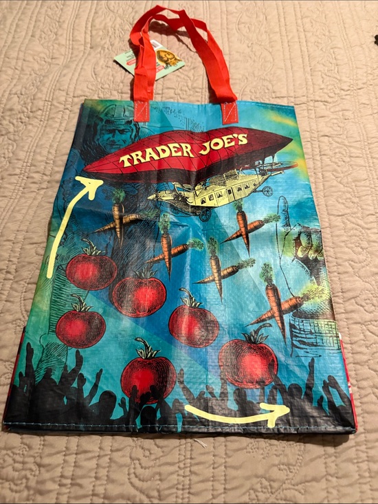 Trader Joe'S Handbags - Trader’s Joes Reusable Bag in Blue with Red Handles